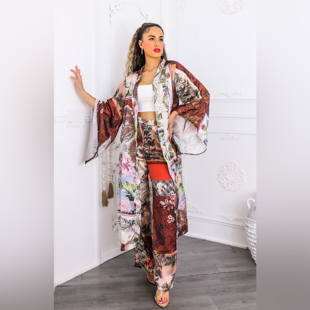 Floral Kimono and Pants Set - Picture 1 of 7